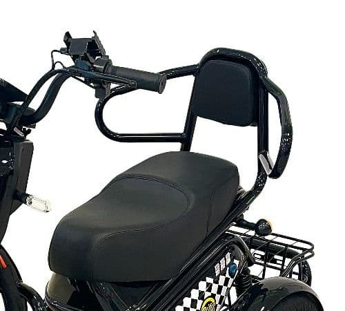 VLRA Electric Tricycle Cushioned Seat with Backrest and Safety Handrails