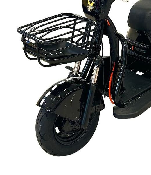 VLRA 3-Wheel Electric Mobility Scooter Front Metal Storage Basket and Hydraulic Fork Suspension