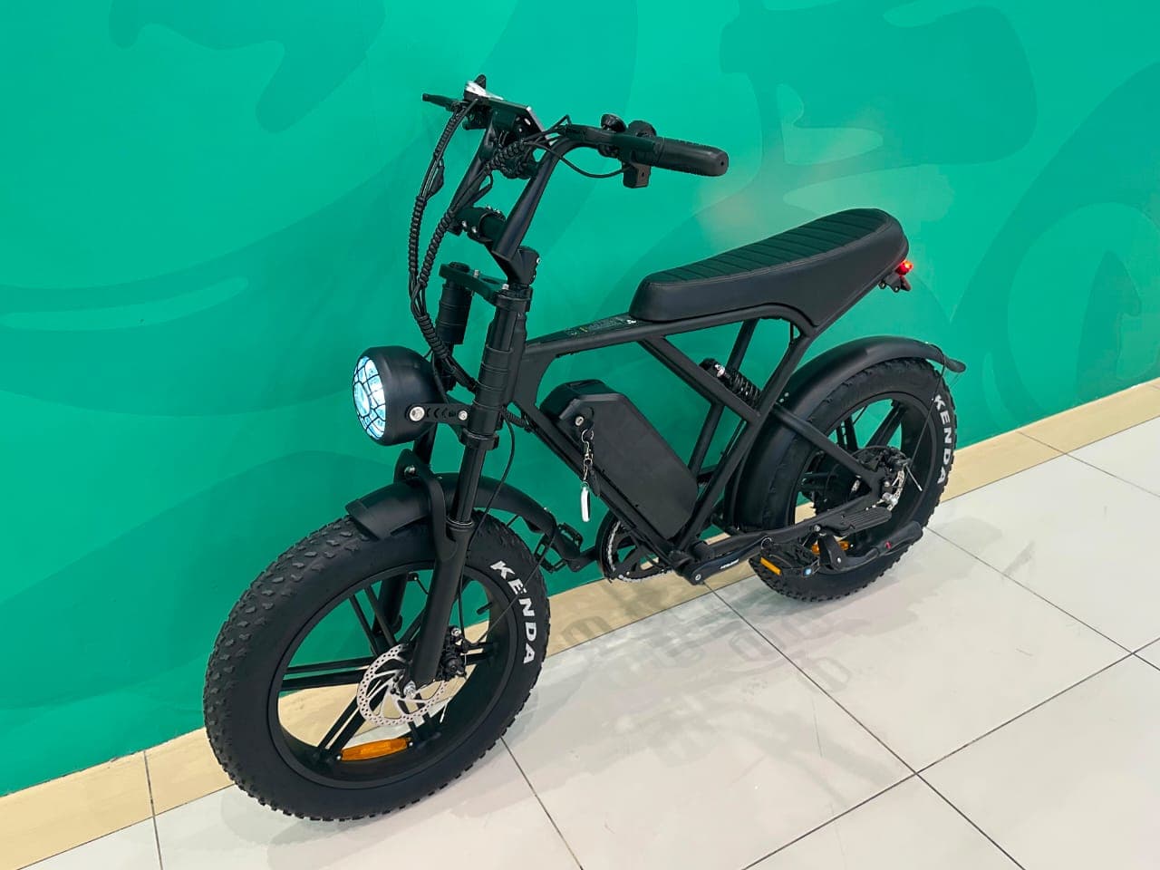 VLRA V8 Mini Compact Electric Bike Front Angle View with Headlight On
