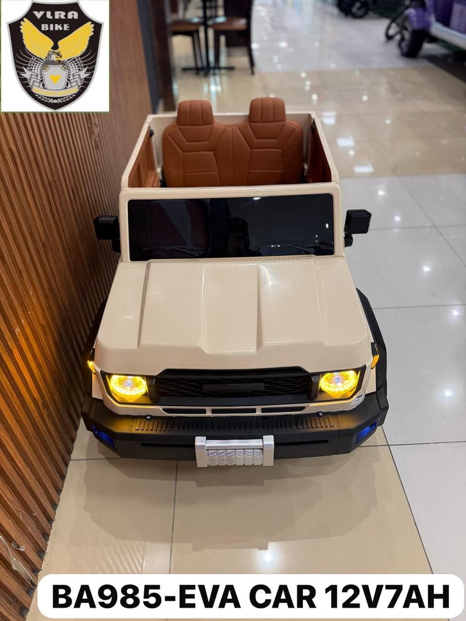 VLRA BA985-EVA 12V7AH Kids Ride On Pickup Truck Front View with Headlights On